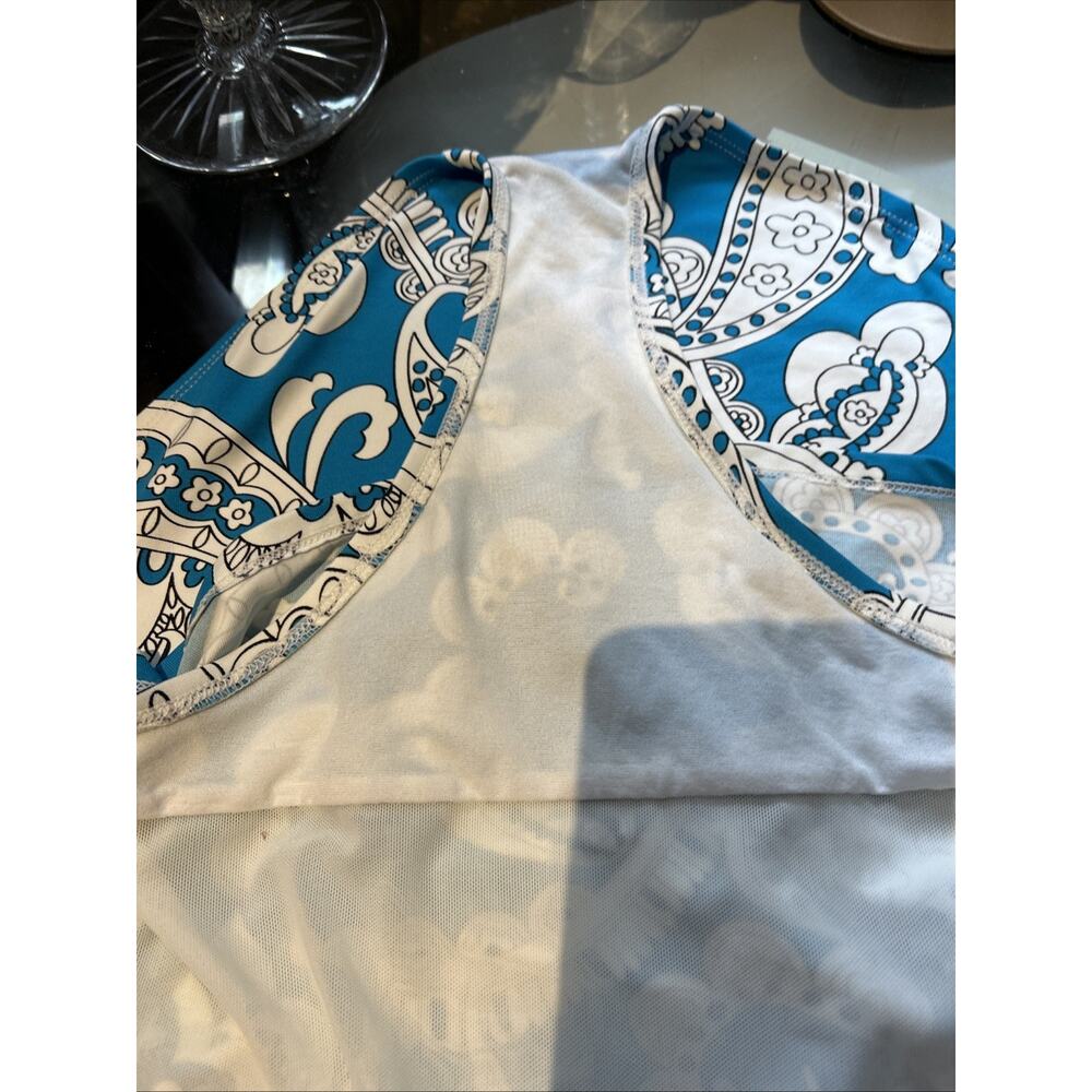 Tommy Bahama One Piece Swimsuit turq blue print pad top tummy control Size 6 - Picture 13 of 13
